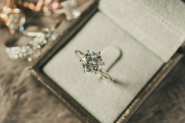 istock luxury engagement Diamond ring in jewelry gift box 980432114