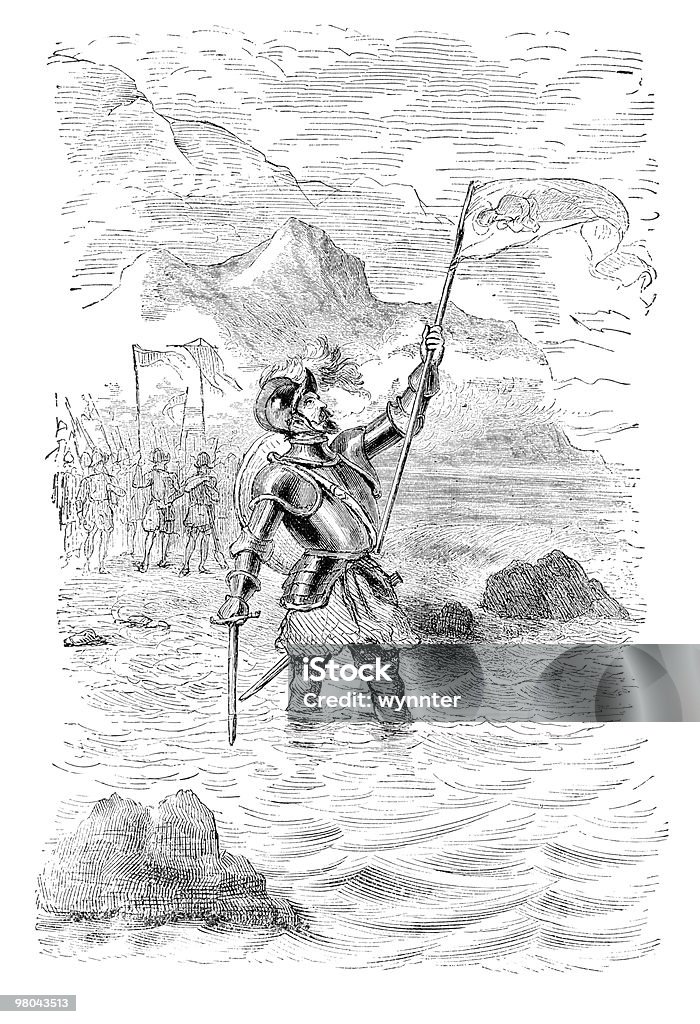 Vazco Nunez de Balboa претензий Тихий океан для Испании - Стоковые иллюстрации Испания роялти-фри