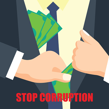 stop corruption concept businessman hand refusing corruption money, vector illustration