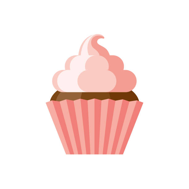 ilustrações, clipart, desenhos animados e ícones de queque design plano sobremesa ícone - cupcake