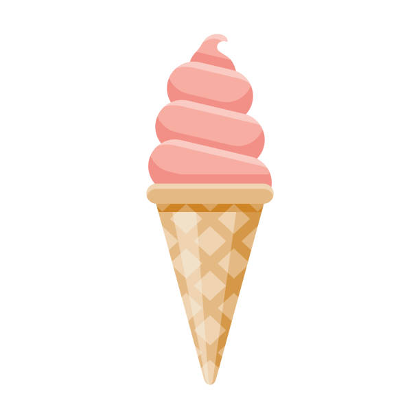 ilustraciones, imágenes clip art, dibujos animados e iconos de stock de icono de postre helado de fresa cono diseño plano - ice cream