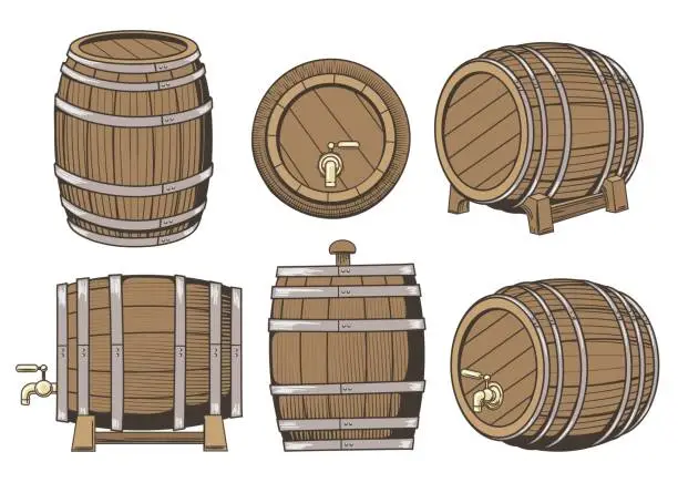 Vector illustration of Wooden barrel set