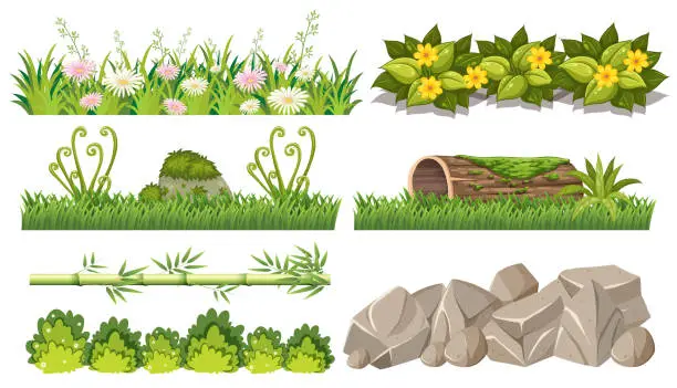Vector illustration of Set of forest objects