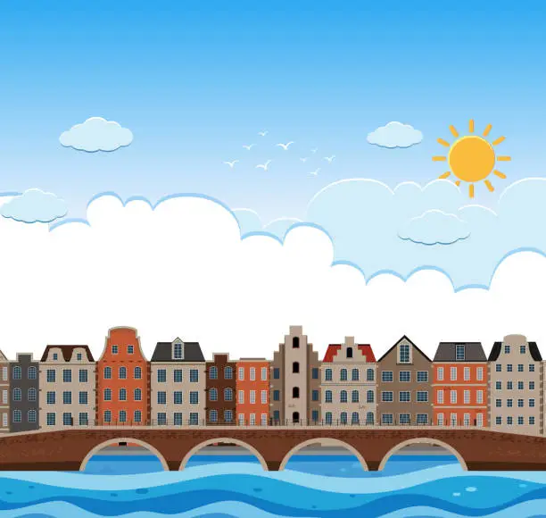 Vector illustration of A Building of Amsterdam Landscape