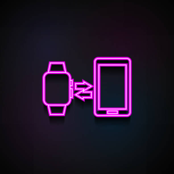istock synchronize smart watches with your phone icon. Element of Minimalistic  icons for mobile concept and web apps. Neon synchronize smart watches with your phone icon 980515416