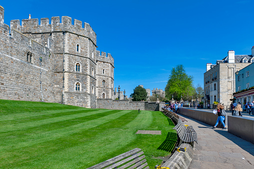 Windsor, UK - April 2018: King Henry VIII Gate of Windsor Castle, royal residence at Windsor in county of Berkshire, England, UK