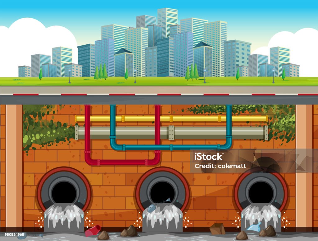 A Drain System Underground of Big Town A Drain System Underground of Big Town illustration Drain stock vector