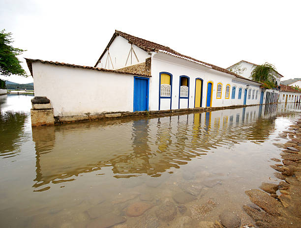 Streets and houses of historical center in Paraty, Rio de Janeiro, Brazil. Paraty is a colonial city listed by Unesco