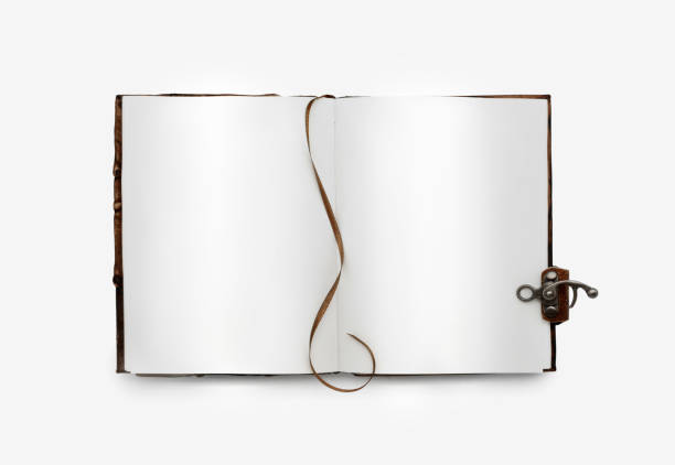 istock Open book with white pages, with a bookmark. Leather binding with lock. Isolated. Vintage Top view 980545596