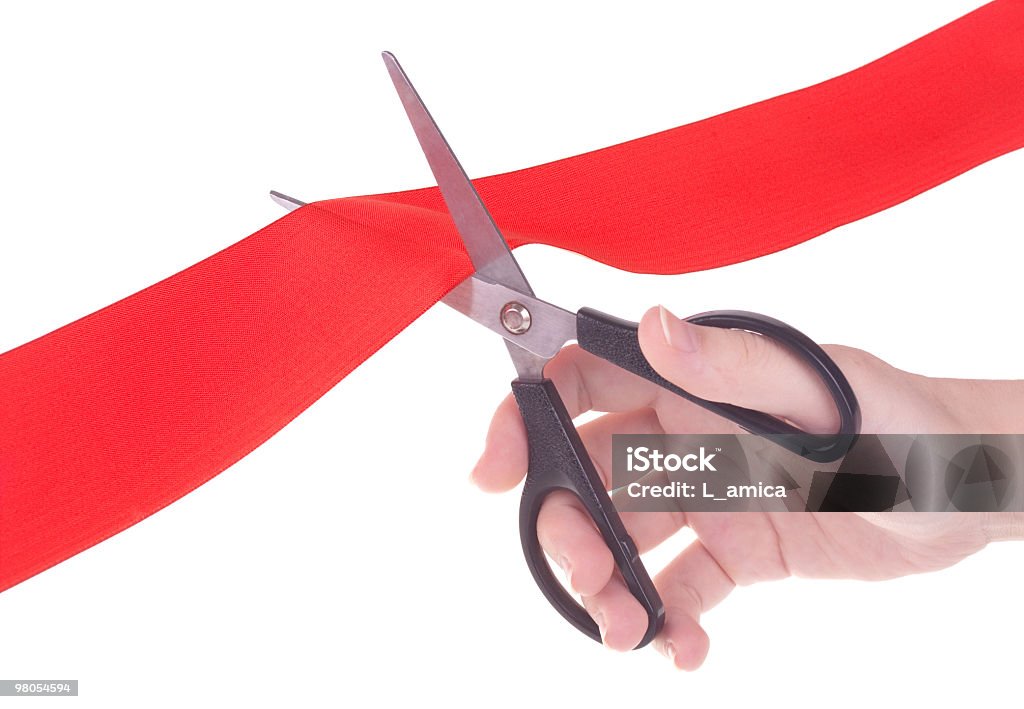 Hand With Scissors Cutting Red Ribbon Stock Photo - Download Image Now -  Activity, Adult, Beginnings - iStock