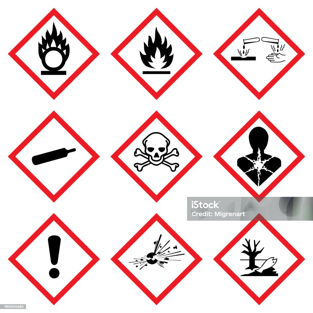 conjunto de vector de iconos de advertencia de GHS - arte vectorial de Peligro libre de derechos