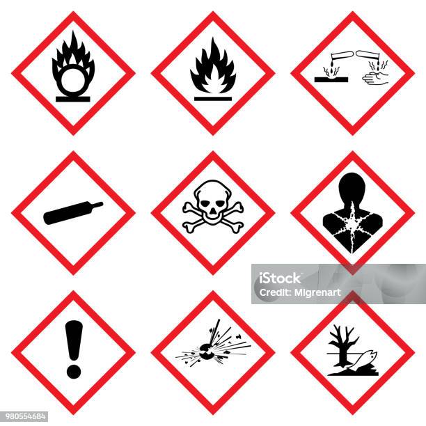 Ilustración de Conjunto De Vector De Iconos De Advertencia De Ghs y más Vectores Libres de Derechos de Peligro - Peligro, Símbolo, Ícono