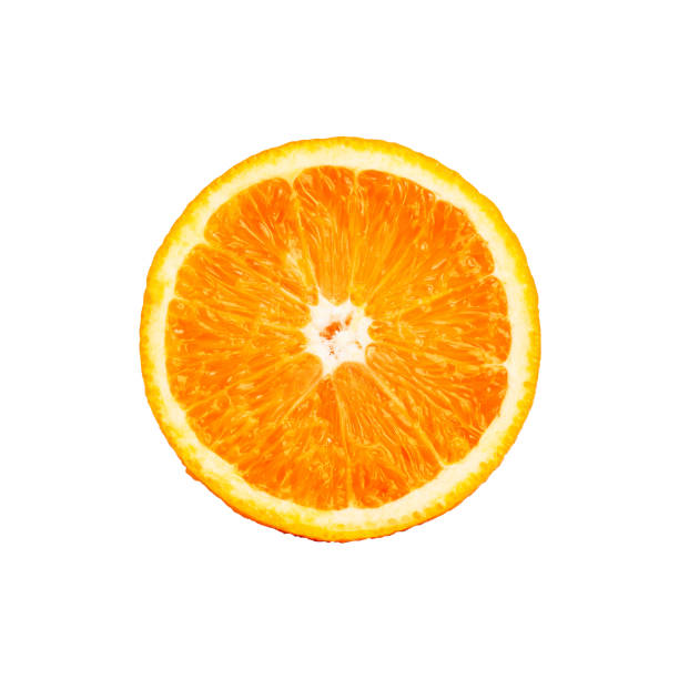istock Half slide of fresh nature orange isolated on white background 980609322