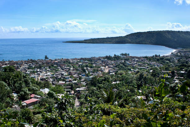 istock Tropical city in lush vegetation on coast 980618526