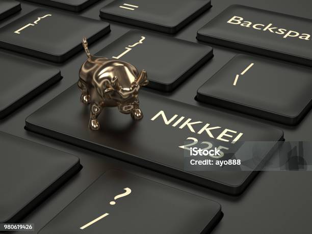 3d Render Of Computer Keyboard With Nikkei 225 Index Stock Photo - Download Image Now