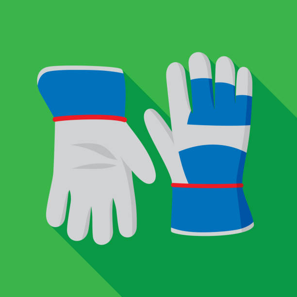 Gardening Gloves Icon Flat Vector illustration of gardening gloves against a green background in flat style. glove stock illustrations