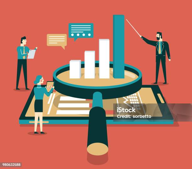 Data Analysis Flat Isometric Vector Concept Stock Illustration - Download Image Now - Data, Analyzing, Finance