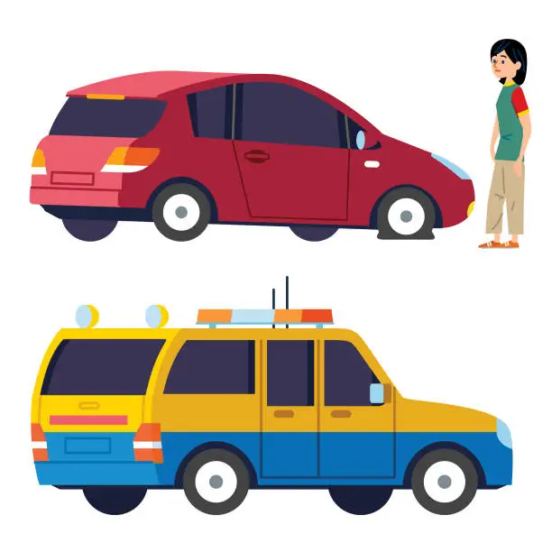 Vector illustration of Flat tire and Breakdown Service