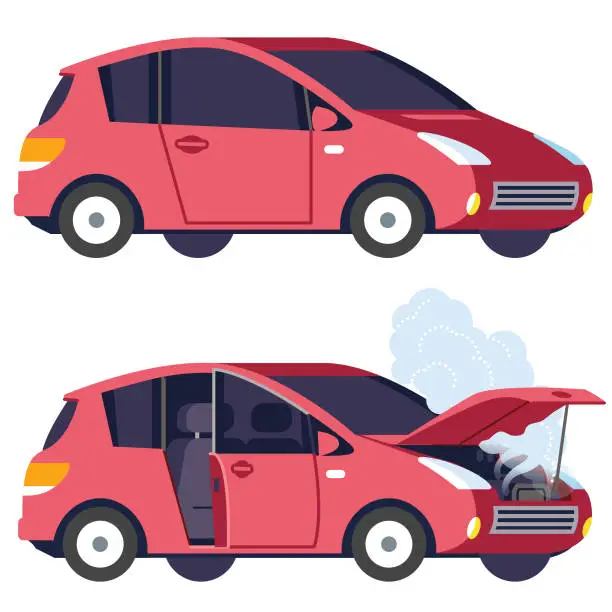 Vector illustration of Car working and not working