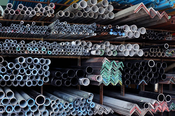 istock stack of colorful industrial steel pipe background. 980634206