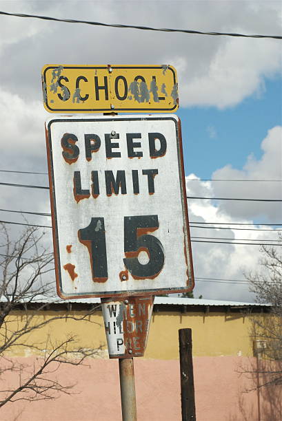 istock Derelict school zone speed limit sign 98063768