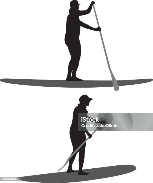 Woman Paddle Boarding Silhouettes Stock Illustration - Download Image Now - Paddleboard, In Silhouette, Paddleboarding