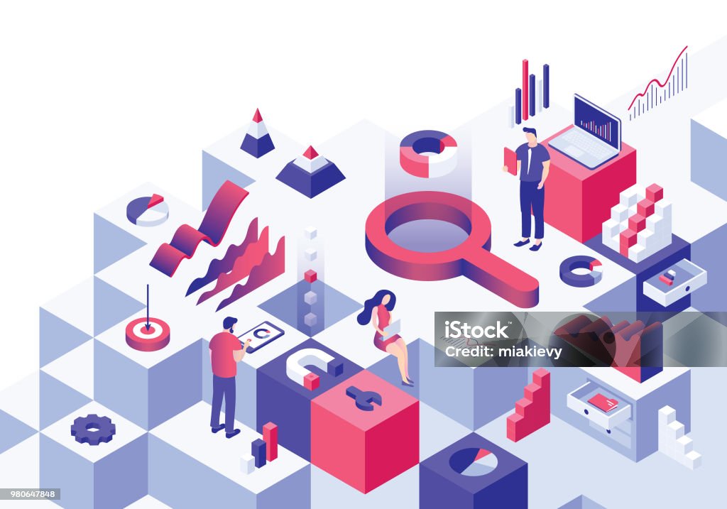 Business analysis isometric concept Editable vector illustration on layers. 
This is an AI EPS 10 file format, with transparency effects and one clipping mask. Isometric Projection stock vector