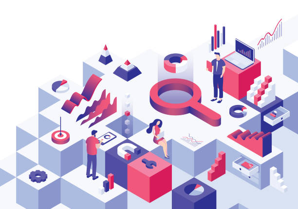 Business analysis isometric concept Editable vector illustration on layers. 
This is an AI EPS 10 file format, with transparency effects and one clipping mask. economy illustrations stock illustrations