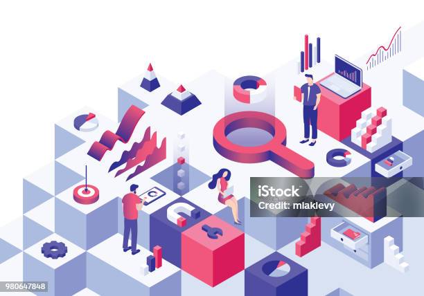 Business Analysis Isometric Concept Stock Illustration - Download Image Now - Isometric Projection, Data, Business