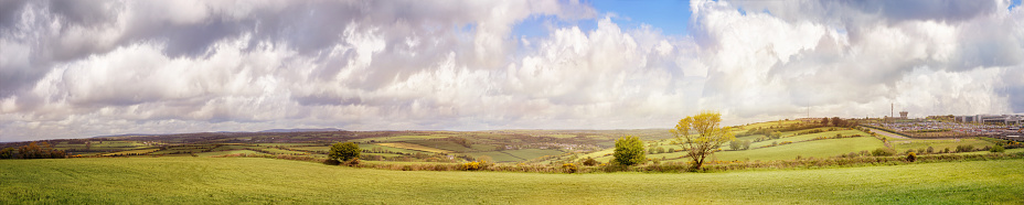 Panoramic landscape on cloudy day in a Cork city. View from near the Clogheen Cross. Ireland.
