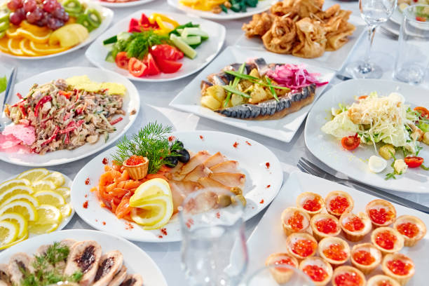 istock Set of cold snacks, canape, beverages, closeup 980660046