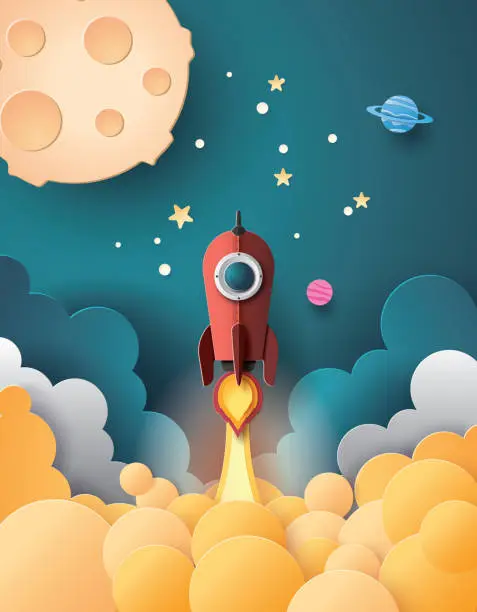 Vector illustration of Space rocket launch and galaxy .
