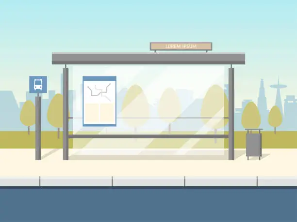 Vector illustration of Cartoon Bus Stop Card Poster. Vector