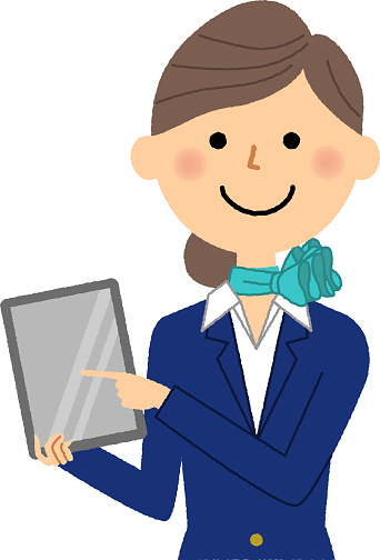 Illustration of a woman wearing a uniform with a tablet.