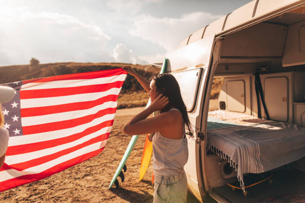 istock Two girlfriends taking a trip on Fourth of July 980677666