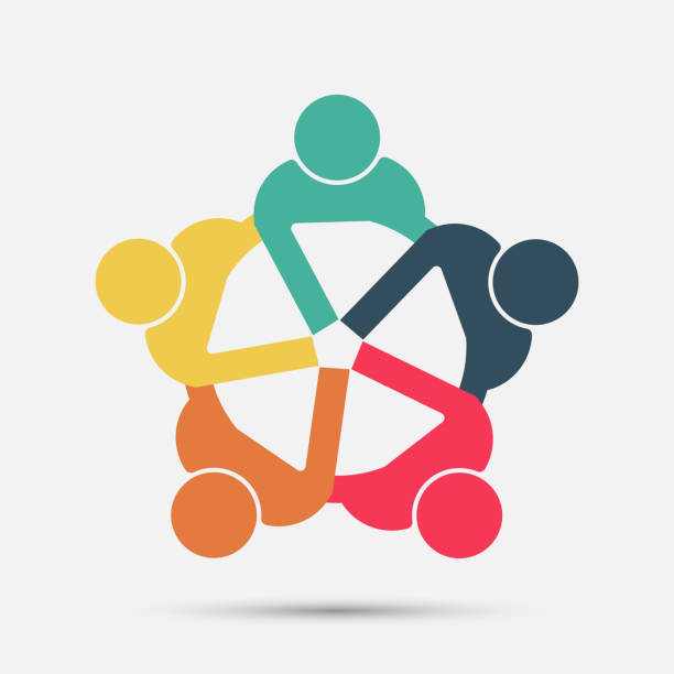 sala konferencyjna ludzie logo.group czterech osób w kręgu - teamwork stock illustrations