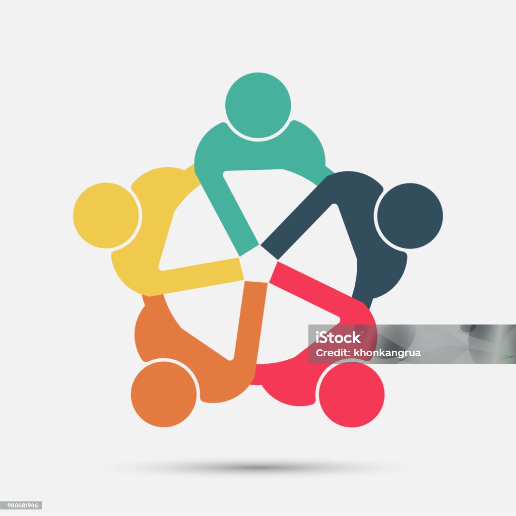 meeting room people logo.group of four persons in circle Teamwork stock vector