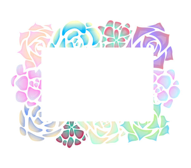 istock Frame of neon succulents with a top view on a white background. Object separate from background. 980688946