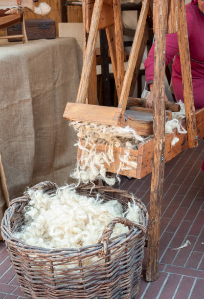 istock Carding raw wool to make cushions and matress 980690852