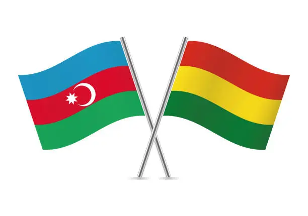 Vector illustration of Azerbaijan and Bolivia flags. Vector illustration.
