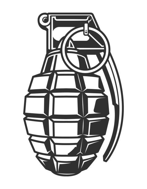 illustrazioni stock, clip art, cartoni animati e icone di tendenza di concetto di bomba a mano militare vintage - hand grenade