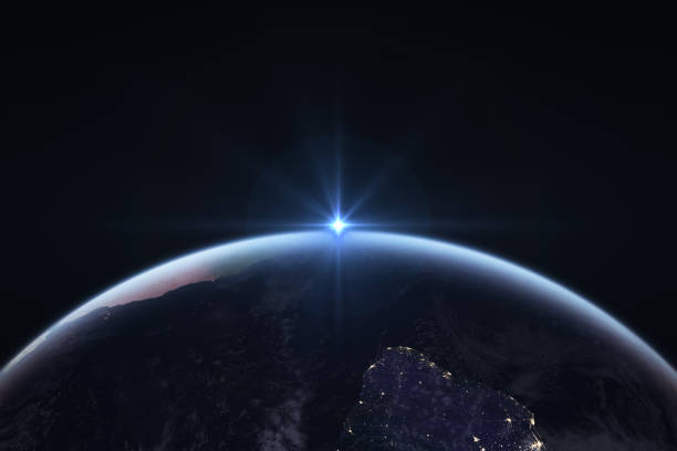 istock Sunrise in space with earth, solar energy concept. 980714242
