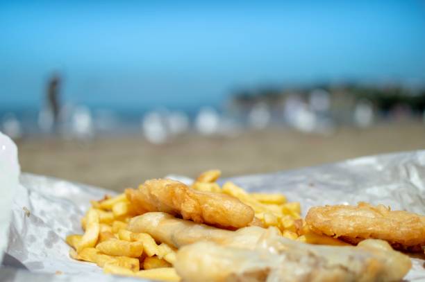 Fish and chips by the beach stock photo