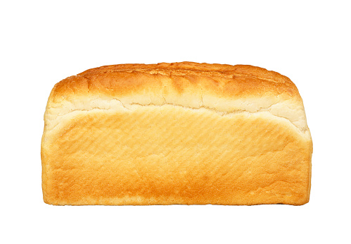SINGLE LOAF OF WHITE BREAD ISOLATED ON WHITE BACKGROUND