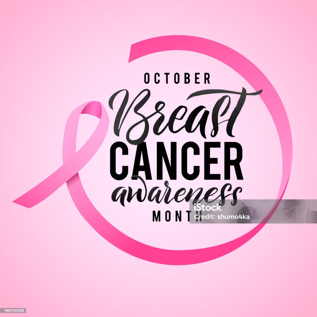 Breast Cancer Awareness Calligraphy Poster Design. Ribbon around letters. Vector Stroke Pink Ribbon. October is Cancer Awareness Month Breast Cancer Awareness Calligraphy Poster Design. Ribbon around letters. Vector Stroke Pink Ribbon. October is Cancer Awareness Month. Breast Cancer stock vector