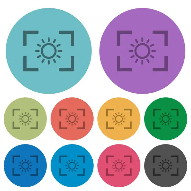 Vector illustration of Camera brightness setting color darker flat icons
