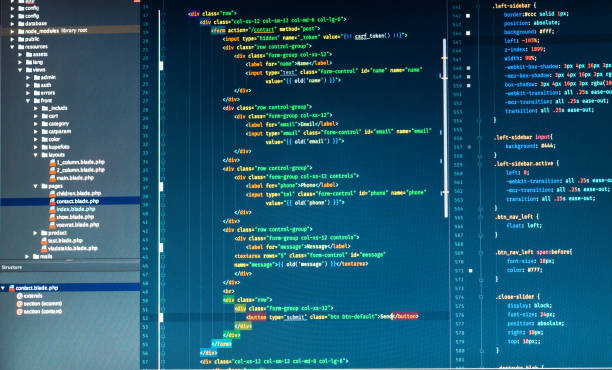 Php code on blue background in code editor Php code on blue background in code editor, closeup hypertext stock pictures, royalty-free photos & images