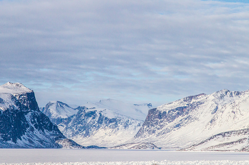 Springtime views of the frozen fjords of Baffin Island in Nunavut Province, arctic canada