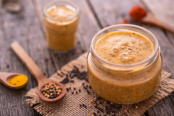 Homemade mustard with mustard seeds