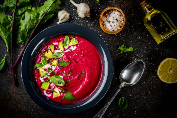 Beetroot gazpacho soup stock photo